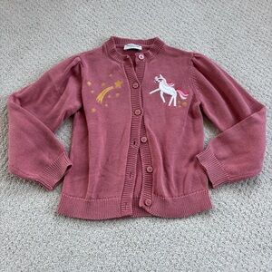 Tchibo TCM Gruner-Knopf Girls' Dusty Rose Unicorn Cardigan Sweater